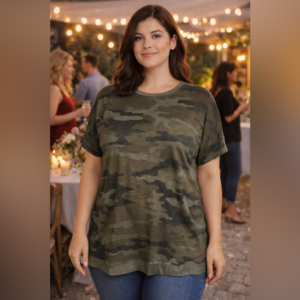 NWT DANTELLE Olive Camo Short Sleeve Tunic Tee Women's Size 2X